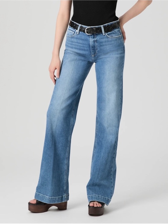 PAIGE Denim - PAIGE Leenah Classic High-Rise Wide Leg Jeans - Light Blue